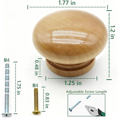2Pcs Wooden Cabinet Knobs, 1.77" Wood Dresser Knobs Kitchen Cabinet Knobs Modern Round Knob for Furniture Dresser Cupboard Drawer Closet Door (Wood Finished) - color: Finished Wood