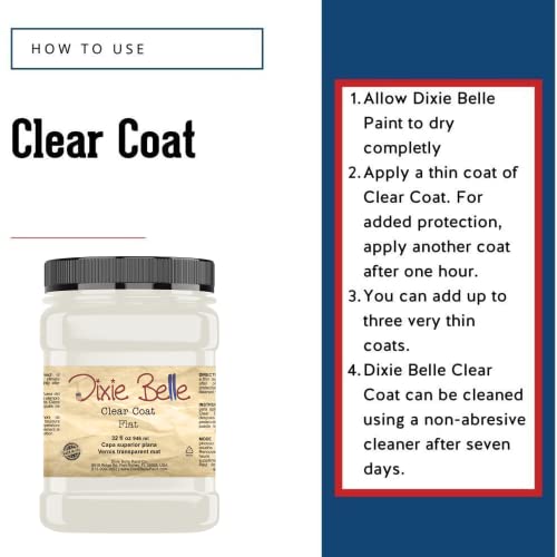 Dixie Belle Paint Company - Clear Coat Flat (32oz) - Polyacrylic Topcoat - color: Flat, size: 32 Fl Oz (Pack of 1)