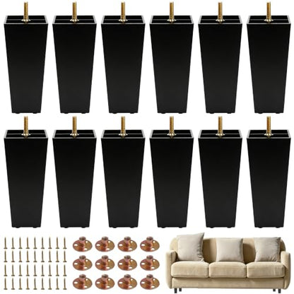 FabricJoy 12 Pack 8 Inch Plastic Furniture Legs Square Sofa Couch Legs Replacement Tapered Feet with M8 T-Nuts Screws for Legs Sofas Table Chairs Cabinets Dressers Beds - size: 8 inch