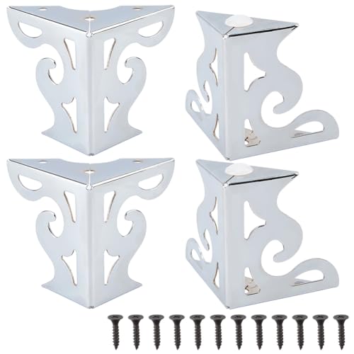 CRASPIRE 4Pcs 3.15 Inch Hollow Out Furniture Legs Silver Artistic Metal Sofa Cabinet Legs Table Dresser Feet Triangle Couch Shelf Repair Restoration Replacement for Bookcase Wardrobe Bed - color: 4 Sets Sliver