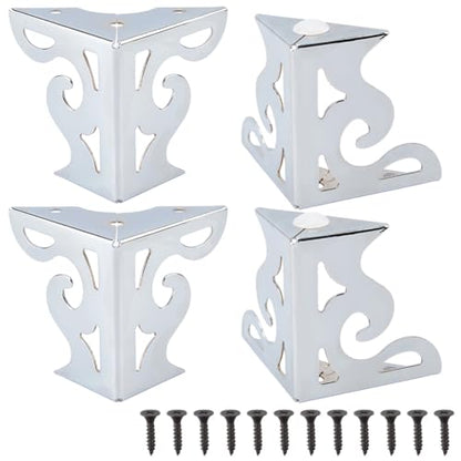 CRASPIRE 4Pcs 3.15 Inch Hollow Out Furniture Legs Silver Artistic Metal Sofa Cabinet Legs Table Dresser Feet Triangle Couch Shelf Repair Restoration Replacement for Bookcase Wardrobe Bed - color: 4 Sets Sliver