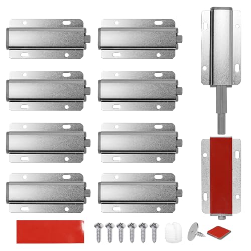 Push to Open Door Latch, 10 Pack Silver Magnetic Push Latches, Adhesive Heavy Duty Touch Latch Hardware for Push to Open Cabinet, Magnetic Door Catch for Cabinet Drawer Wardrobe Kitchen Door - color: Silver