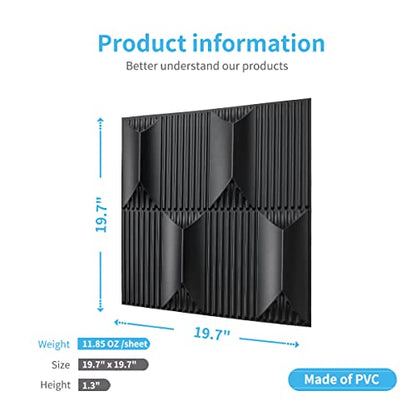 Art3dwallpanels 3D Wall Panels, 19.7" x 19.7", PVC Black, 12 Tiles - color: Black