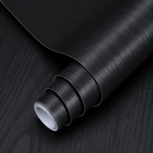 Black Wood Grain Peel and Stick Wallpaper Waterproof Thick Vinyl Contact Paper Removable Self Adhesive Wallpaper for Cabinets Countertops Furniture Shelves Walls Easy to Clean 17.7" × 118" - color: Black, size: 17.7" x 118"