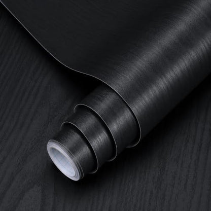 Black Wood Grain Peel and Stick Wallpaper Waterproof Thick Vinyl Contact Paper Removable Self Adhesive Wallpaper for Cabinets Countertops Furniture Shelves Walls Easy to Clean 17.7" × 118" - color: Black, size: 17.7" x 118"