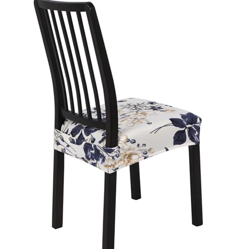 SearchI Dining Chair Seat Covers Set of 4, Rear Covered, Blue Flower - color: Blue Flower