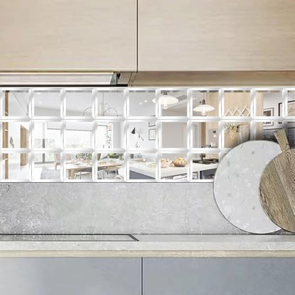 32 Pcs Peel and Stick Beveled Mirror Glass Tile. 3x3 Inch Mirror Backsplash Tiles. Cute Mirror Strip Tile for Kitchen, Bathroom Wall. 32 Pcs - size: 3x3 Inch ( 32 Pack )
