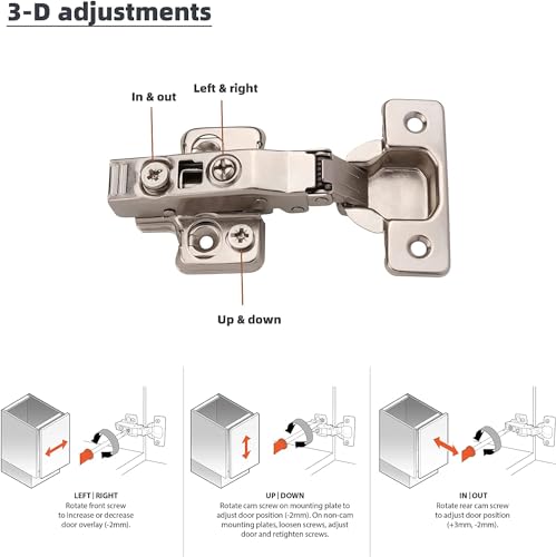 DecoBasics Full Overlay European Soft Close Cabinet Hinges for Kitchen Cabinets (6 Pcs) -105° Frameless Concealed Cabinet Door Hinge -4 Way Adjustability & Clip on Plate for Easy Installation - size: Full Overlay