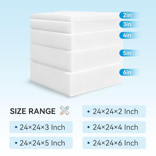 Ylymence High-Density Upholstery Foam, Furniture Padding for Sofa Cushion Replacement, DIY Cut Whole-Piece Indoor/Outdoor Foam Pads(24×24×4 Inch,White)4 Pack - size: 24*24*4, style: 4Pack
