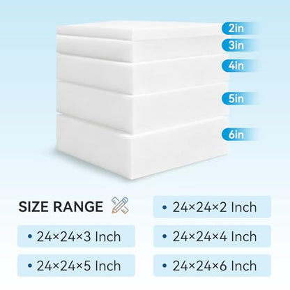 Ylymence High-Density Upholstery Foam, Furniture Padding for Sofa Cushion Replacement, DIY Cut Whole-Piece Indoor/Outdoor Foam Pads(24×24×4 Inch,White)4 Pack - size: 24*24*4, style: 4Pack