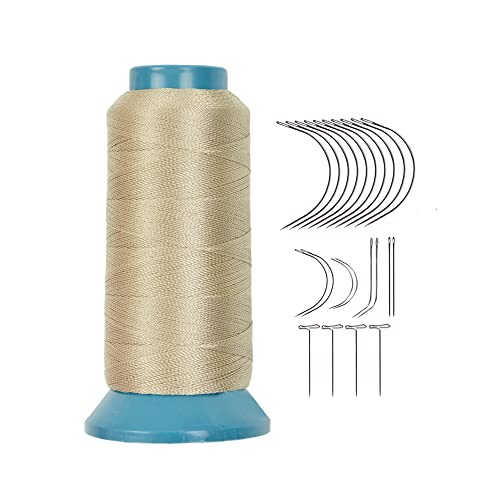 Hair Weaving Thread with C/J/I/T Needles 1200 Yards 250 D Strength Polyester Thread Sewing Thread for Making Wigs Hair Extension Kit (Gray Blonde) - color: Gray Blonde