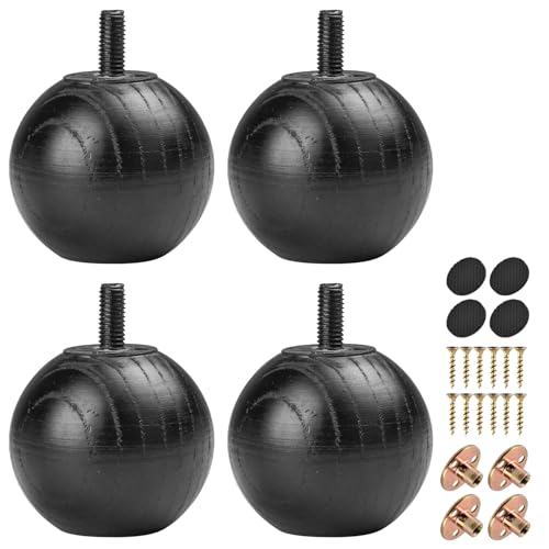 La Vane 2 inch Ash Wood Round Small Ball Furniture Bed Legs,Black,4PCS - color: Black