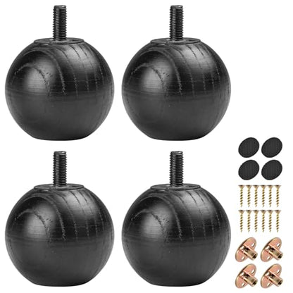 La Vane 2 inch Ash Wood Round Small Ball Furniture Bed Legs,Black,4PCS - color: Black