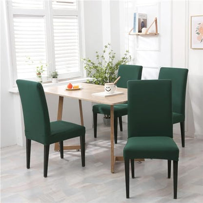 Stretch Chair Covers Slipcovers Set of 6 Dark Green Stretchable Dining Chair Slipcover Washable Removable for Kitchen,Hotel,Restaurant - color: Dark Green, size: 6