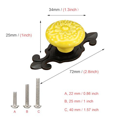 HUAMULAN Ceramic Knobs Cabinet Pulls with Black Base Backplate 10 Pack - color: Yellow Knob + Black Base
