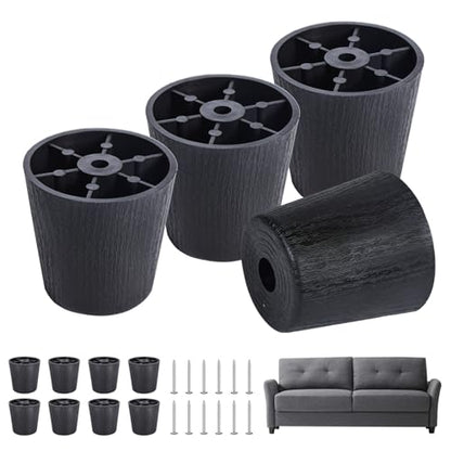 12 Pack 2 inch Black Plastic Furniture Legs, Round Tapered Couch Legs Screw-in Sofa Legs Replacement Legs with M5 Screws for Furniture Couch Table Sofa Cabinet Dresser