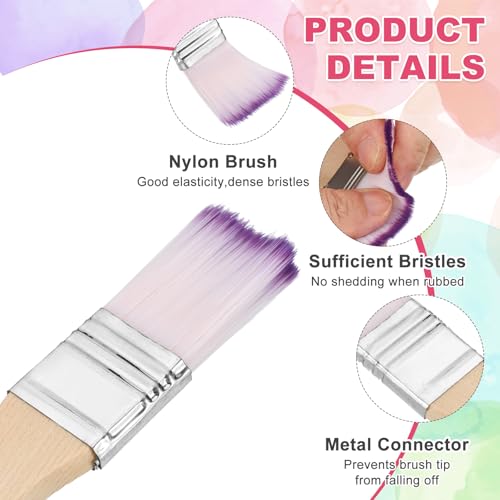 PATIKIL 6Pcs Wooden Paint Brush Set, 5.4" Nylon Bristle Flat Brushes #2 - color: Purple/White, size: #2