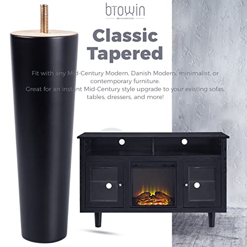 4 inch Solid Wood Tapered Furniture Legs Set of 4 with 5/16" Bolts - color: Black, size: 4" (10cm)