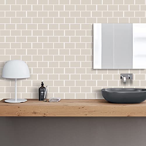 Alwayspon 10 Sheets 3D Thickened Peel and Stick Vinyl Backsplash Tiles, 12"x6" Self-Adhesive Wallpaper Wall Tile Stickers Stick on Subway Tiles for Kitchen Bathroom, Beige - color: T80028s