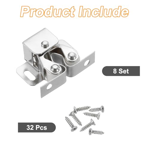 uxcell 8Pcs Cabinet Latch Double Roller Catch, Lock Stop Catch Clamp Cabinet Closer Magnetic Closure Hardware for Cabinet Kitchen Closet Door, Nickel - color: Nickel