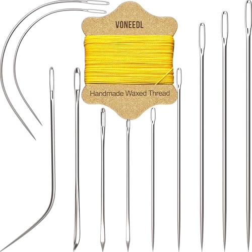 Upholstery Repair Kit: Waxed Sewing Thread (Yellow Color) & Heavy Duty Needles (11 PCS) for Leather, Canvas & Quilting Thread - color: Yellow