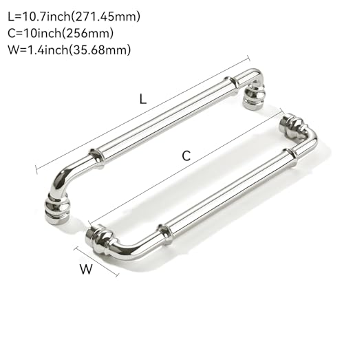 khtumeware 10 Pack Heavy Duty 10" Vibrant Polished Nickel Cabinet Pulls - color: Polished Nickel, size: 10"(256mm) Hole Center