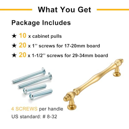 3 Inch Brushed Gold Cabinet Pulls Drawer Handles 10 Pack 2510 - color: Brushed Gold, size: 3 In Hole Distance