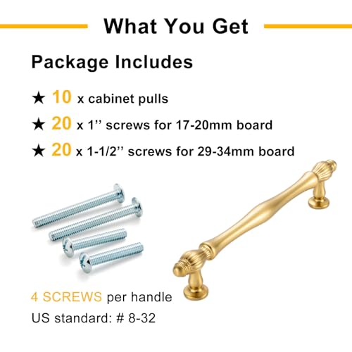 5 Inch Brushed Gold Cabinet Pulls Drawer Handles 10 Pack 2510 - color: Brushed Gold, size: 5 In Hole Distance
