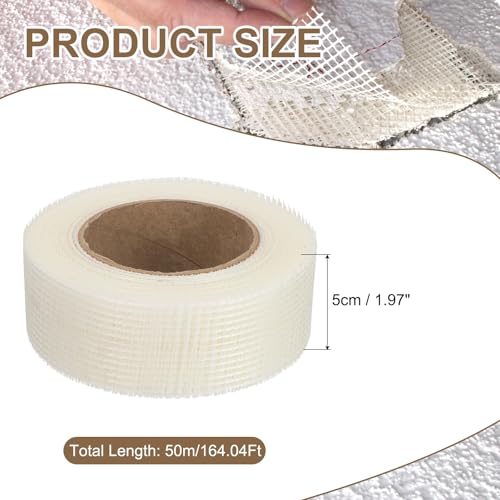 PATIKIL Drywall Repair Mesh Tape, 2 inch x 164 ft Fiberglass Repair Patch Self-Adhesive Dry Wall Joint Tape 8 Mesh Wall Hole Crack and Seam Patch, White - size: 2 inch x 164 Feet