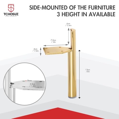 5 Inch Side-Mounted Tapered Metal Legs,4PCS Mid-Century Modern Gold - color: Gold, size: 5 in
