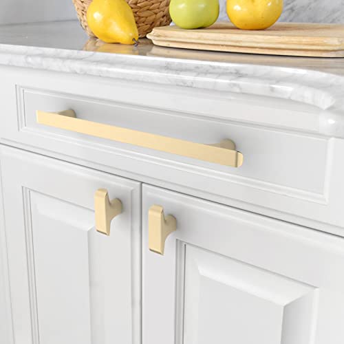 Amerdeco 10 Pack Brushed Brass Cabinet Pulls 7.5 Inch(192MM) Hole Centers Gold Kitchen Cabinet Handles Cabinet Hardware Kitchen Handles for Cabinets Cupboard Handles Drawer Pulls ZH0028 - color: Brushed Brass, size: 7.5"/192MM, style: 10 Pack