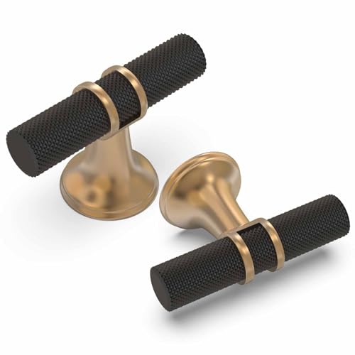 20 Pack Black and Champagne Bronze Kitchen Cabinet Knobs - color: Black and Champagne Knurled, size: Knobs