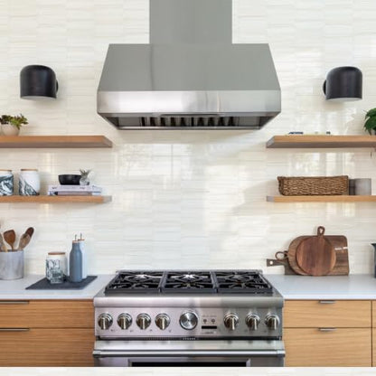Vamos Tile Fish Scale Peel and Stick Backsplash Tile - color: Glossy Dolomite White