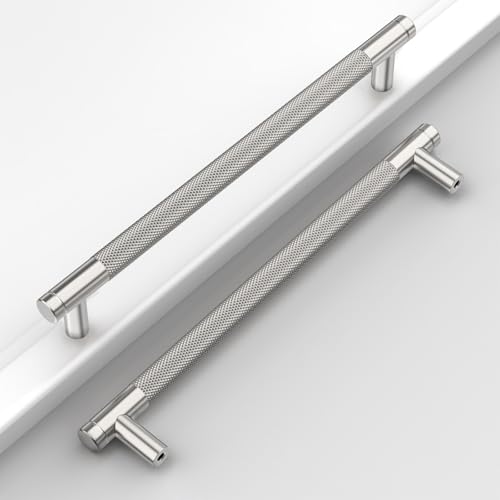 Brushed Nickel Knurled Cabinet Handles Kitchen Pulls 7.5 Inch 10 Pack - color: Brushed Satin Nickel, size: 7.5" Hole Center