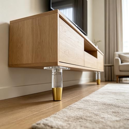 Clear Acrylic Sofa Legs, 4.7 Inch with Brass Tip, 4Pcs - size: H 4.7 Inch