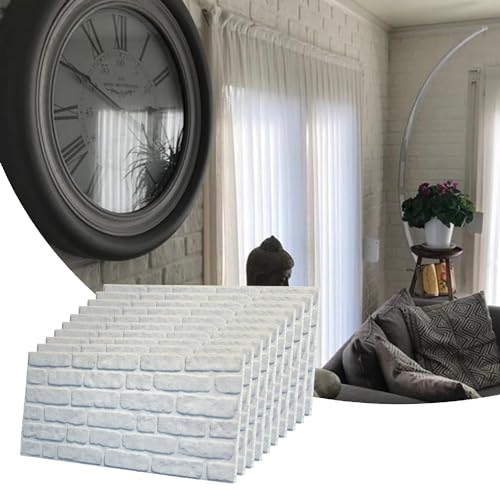 Dundee Deco 3D Wall Panels Faux Brick - Cladding, White Stone Look Wall Paneling, Styrofoam Facing for Living Room, Kitchen, Bathroom, Balcony, Bedroom, Set of 10, Covers 53 sq ft - color: White