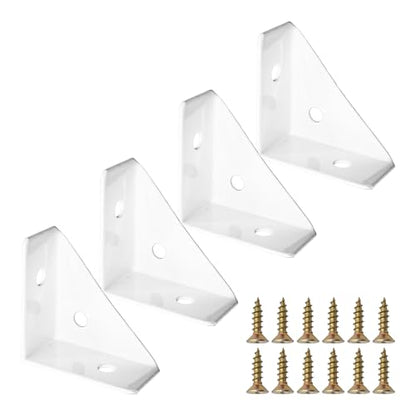 4Pcs 38mm x 38mm Triangle Corner Brackets with Screws, Metal Angle Shelf Braces for Desk, Bed, Table, Cabinets, and Shelves(White) - size: White