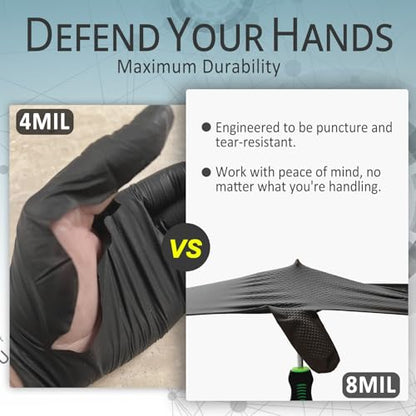 PROMEDIX P Heavy Duty Nitrile Gloves with Diamond Texture 8 Mil Latex Free Powder Free Industrial Disposable Glove - color: Black, size: XX-Large