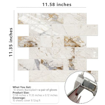 STICKGOO 10-Sheets Peel and Stick Backsplash, Glossy Pandora - color: Glossy Pandora Marble
