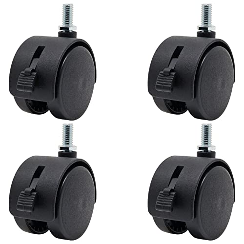Locking Casters Set of 4, M8 Threaded Plastic Stem Caster Wheels 2 inch, Black Nylon Swivel Caster Wheels Replacement for Furniture, Office Chair, Table, Cabinet, Shelf - style: 2 Inch with Brake-M8 Threaded Stem