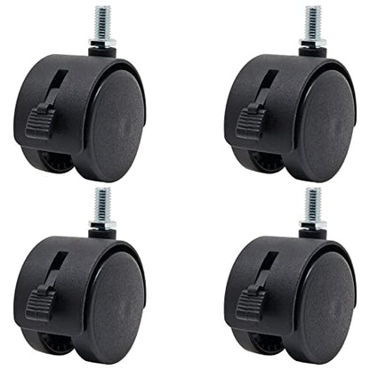 Locking Casters Set of 4, M8 Threaded Plastic Stem Caster Wheels 2 inch, Black Nylon Swivel Caster Wheels Replacement for Furniture, Office Chair, Table, Cabinet, Shelf - style: 2 Inch with Brake-M8 Threaded Stem