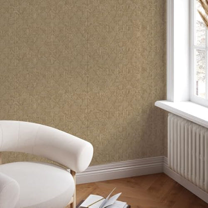 Tempaper x Jeremiah Brent Textured Hoffmann Faux Sisal Removable Peel and Stick Wallpaper, 20.5 in X 16.5 ft, Made in The USA - color: Tan