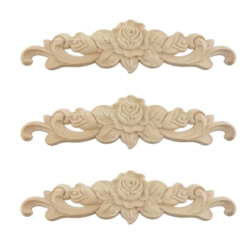 T Tulead Wood Carving Decal Rose Drawer Appliques 3pcs - style: Rose, 7.87"x2", 3pcs