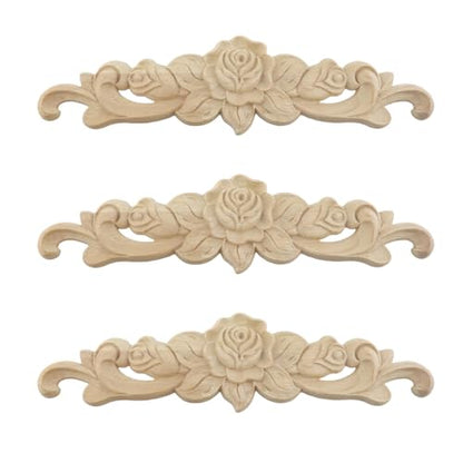 T Tulead Wood Carving Decal Rose Drawer Appliques 3pcs - style: Rose, 7.87"x2", 3pcs