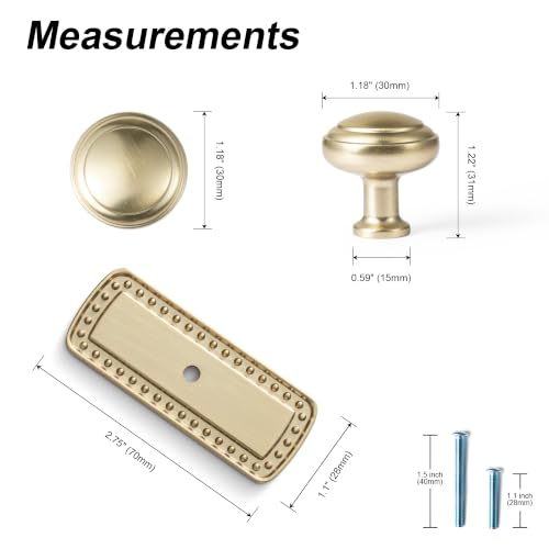 6Pack Champagne Bronze Cabinet Knobs with Backplate Drawer knobs - color: Champagne Bronze, style: Beadedge