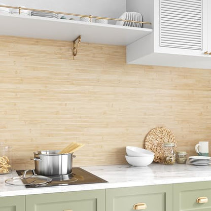 VEELIKE Bamboo Wallpaper Peel and Stick Light Wood Contact Paper 24''x354'' - color: Light Brown, size: 24" x 354"