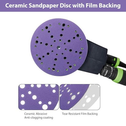 6 Inch 49 Holes Ceramic Sanding Discs Hook and Loop, 240 Grit 6 Inch Orbital Sander Sandpaper, Dust-Free & Film Sanding Disc for Metal Wood, 50 Pack - style: 240 Grit