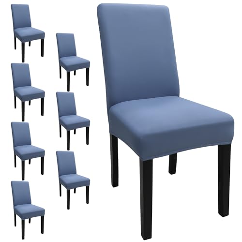 Dining Room Chair Covers Set of 8, Stretch Solid Color Parsons Chair Slipcovers Spandex Removable Washable Kitchen Chair Protector Cover for Dining Room, Hotel, Ceremony(Grey Blue) - color: Grey Blue, size: Pack of 8