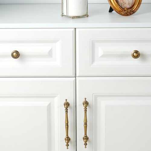 2 Pack Solid Brass Cabinet Knobs, Antique Drawer Knobs, Antique Brass Cabinet Knobs for Kitchen, Bathroom, and Furniture - size: Knob-H