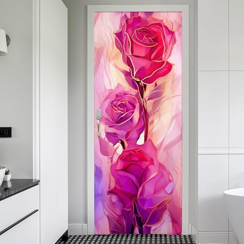 REDAMANCY Modern Purple Pink Red Rose Floral Peel and Stick Door Stickers Vinyl Mural Decals Decor Modern Wallpaper Self-Adhesive, Waterproof, Removable - color: Mta-39